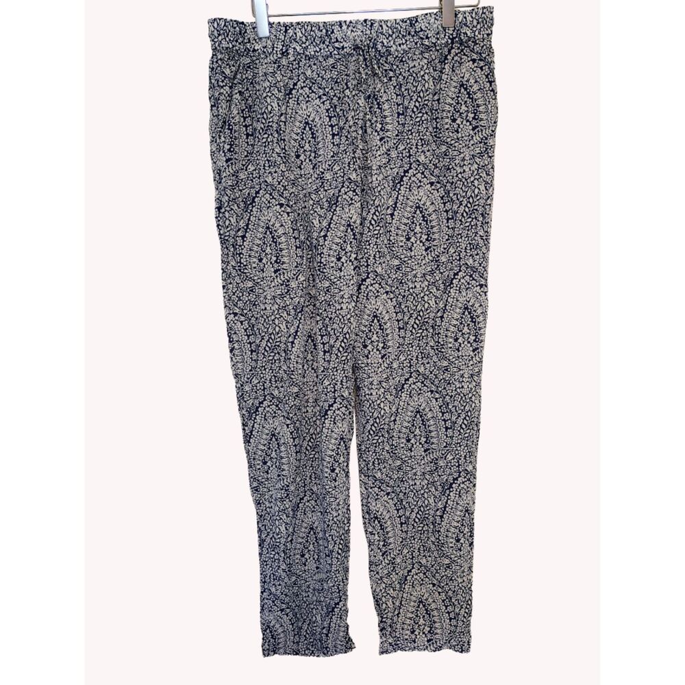 J.Crew Navy White Paisley Floral Print Pull On Pants Women’s M Boho Coastal